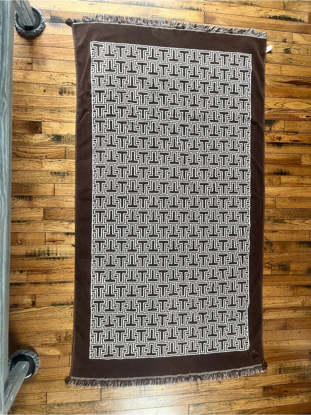 Tory Burch Brown and White Monogram Beach Towel